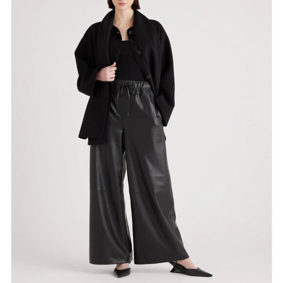 NEW Quince Double Faced Merino Wool Scarf Coat S Black - Picture 6 of 16